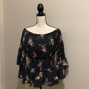 New black floral off shoulder blouse
